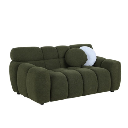 Luxurious Bouclé 3-Seater Marshmallow Sofa – Plush Comfort with Pillows, Green