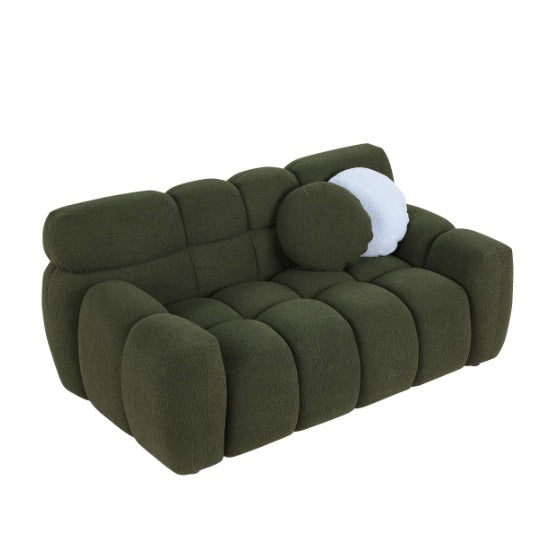 Luxurious Bouclé 3-Seater Marshmallow Sofa – Plush Comfort with Pillows, Green