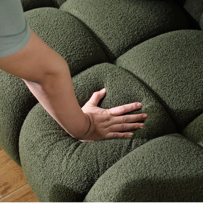 Luxurious Bouclé 3-Seater Marshmallow Sofa – Plush Comfort with Pillows, Green