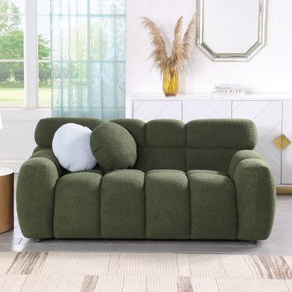 Luxurious Bouclé 3-Seater Marshmallow Sofa – Plush Comfort with Pillows, Green