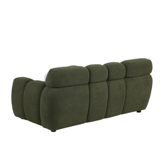 Luxurious Bouclé 3-Seater Marshmallow Sofa – Plush Comfort with Pillows, Green