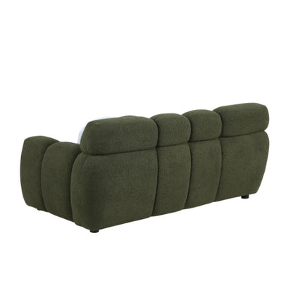 Luxurious Bouclé 3-Seater Marshmallow Sofa – Plush Comfort with Pillows, Green