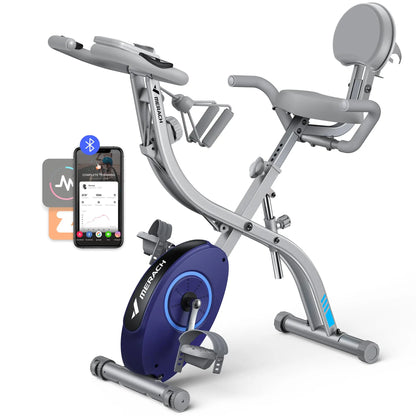 MERACH Folding Exercise Bike 4in1 Magnetic Stationary with16-Level Resistance Exclusive APP 300LB Capacity Comfort Seat  X-bike