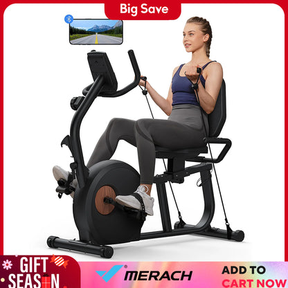 MERACH Recumbent Exercise Bike S23 – Full-Body Magnetic Stationary Bike with Resistance Bands