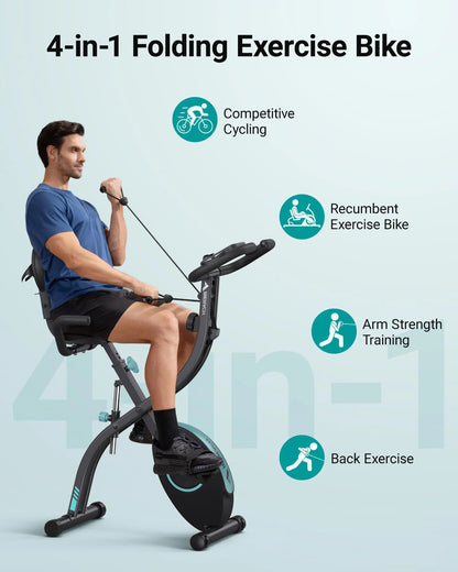 MERACH Folding Exercise Bike 4in1 Magnetic Stationary with16-Level Resistance Exclusive APP 300LB Capacity Comfort Seat  X-bike