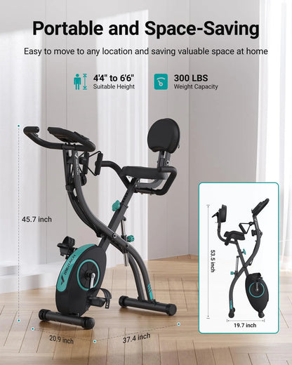 MERACH Folding Exercise Bike 4in1 Magnetic Stationary with16-Level Resistance Exclusive APP 300LB Capacity Comfort Seat  X-bike