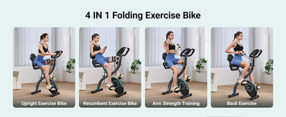 MERACH Folding Exercise Bike 4in1 Magnetic Stationary with16-Level Resistance Exclusive APP 300LB Capacity Comfort Seat  X-bike