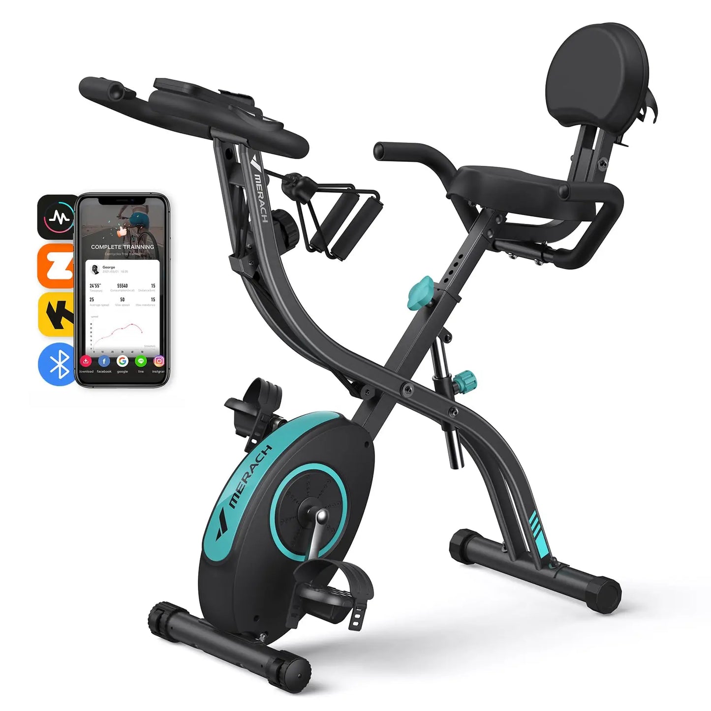 MERACH Folding Exercise Bike 4in1 Magnetic Stationary with16-Level Resistance Exclusive APP 300LB Capacity Comfort Seat  X-bike