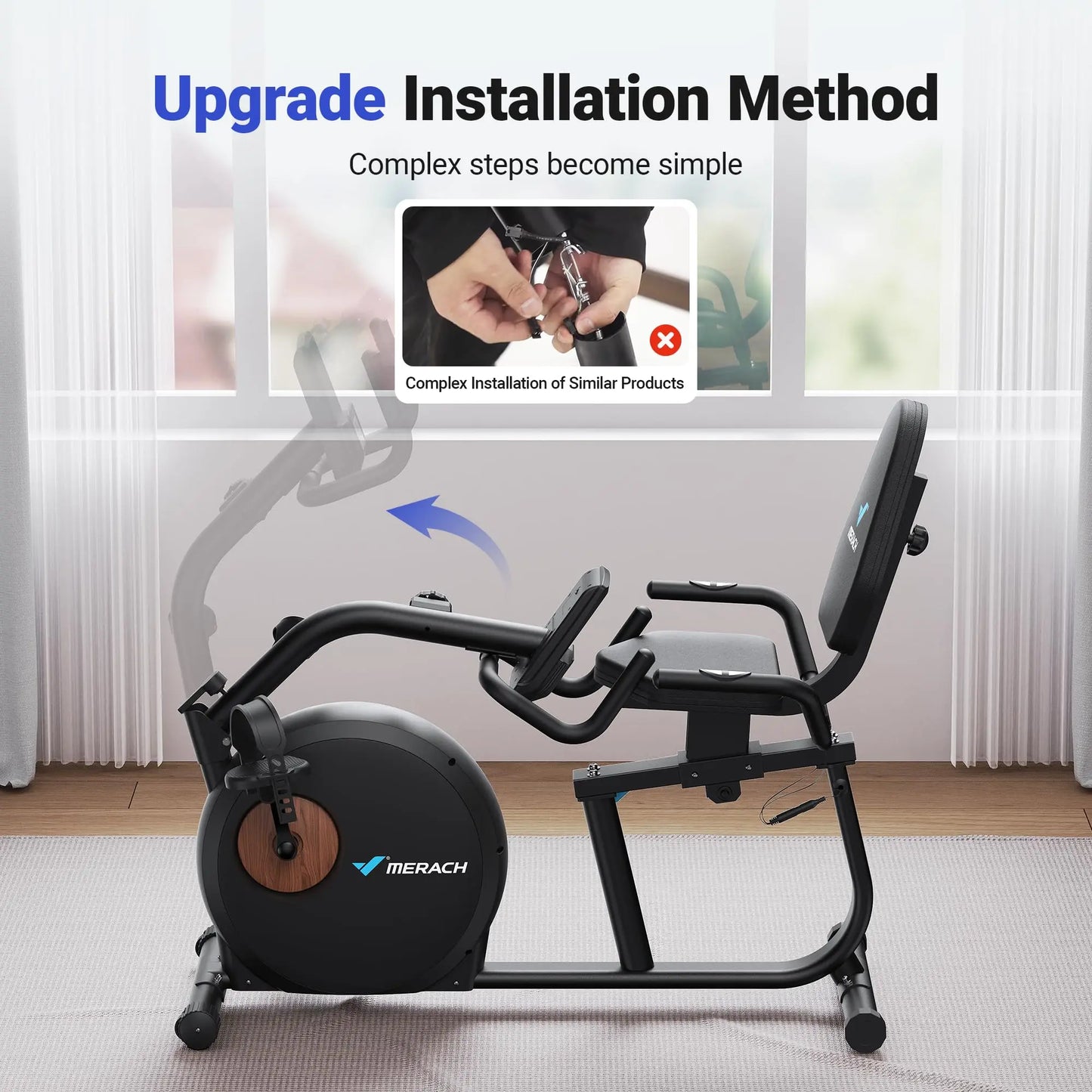 MERACH Recumbent Exercise Bike S23 – Full-Body Magnetic Stationary Bike with Resistance Bands