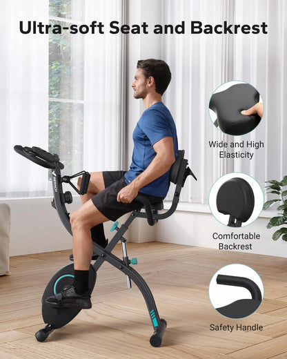 MERACH Folding Exercise Bike 4in1 Magnetic Stationary with16-Level Resistance Exclusive APP 300LB Capacity Comfort Seat  X-bike