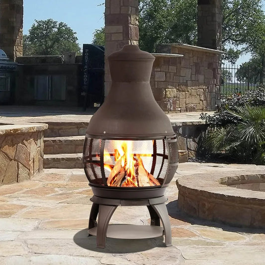 Wood Burning Chimenea, Outdoor Round Wooden Fire Pit Fireplace for Patio Garden Deck Backyard, Outdoor Heaters Fireplace