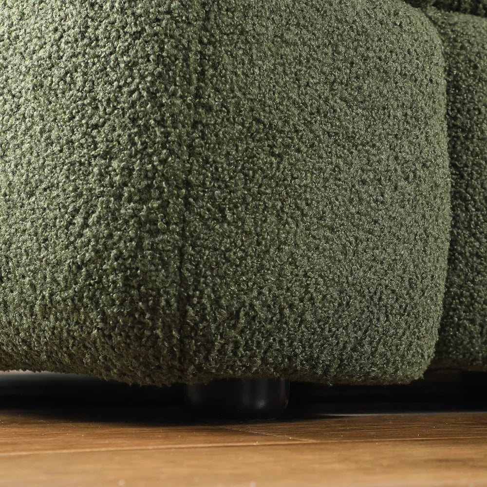 Olive Green Bouclé Marshmallow Sofa – 3-Seater Modern Luxury Couch