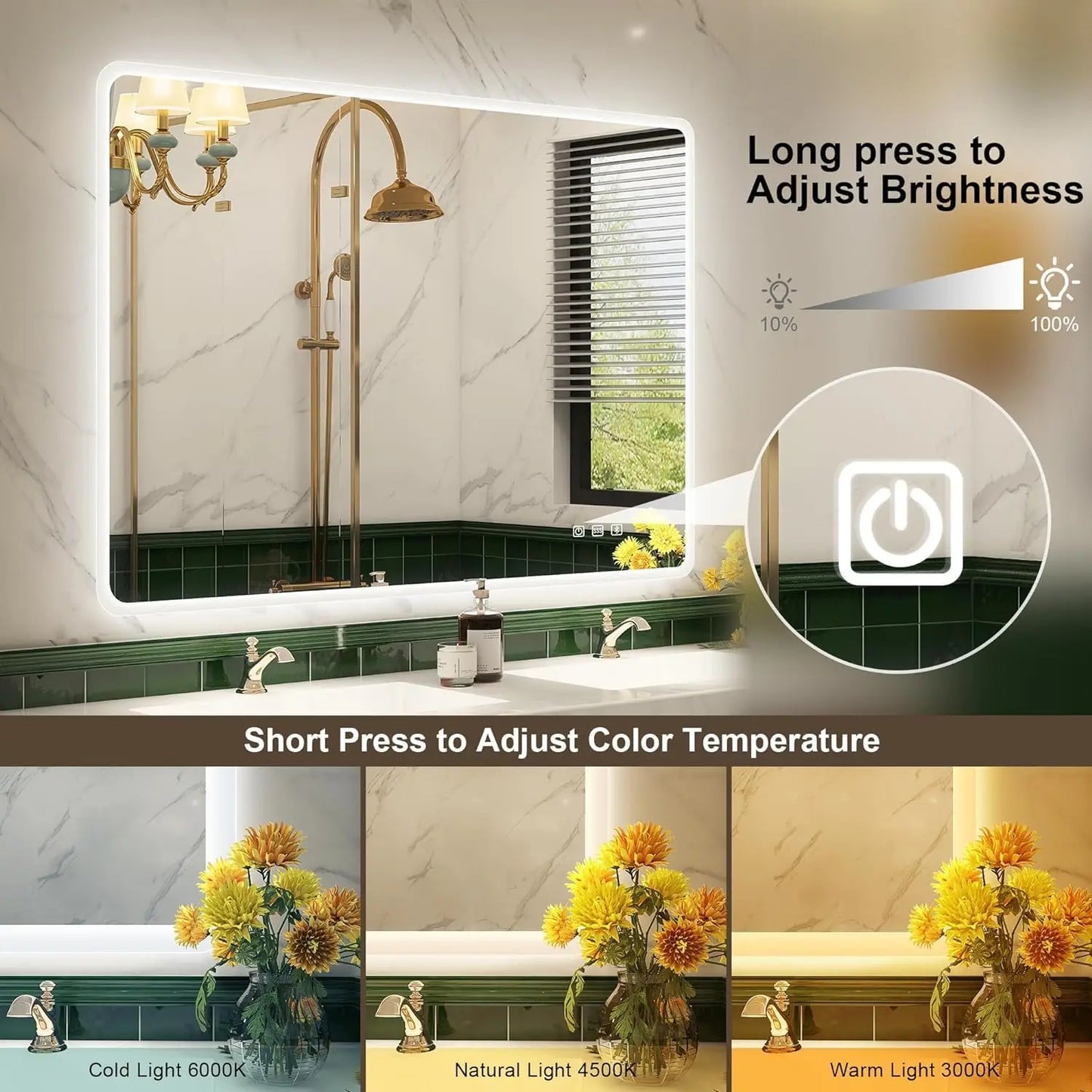 LED Bathroom Mirror with Lights – Bluetooth Speaker, Dimmable Brightness & Anti-Fog Technology