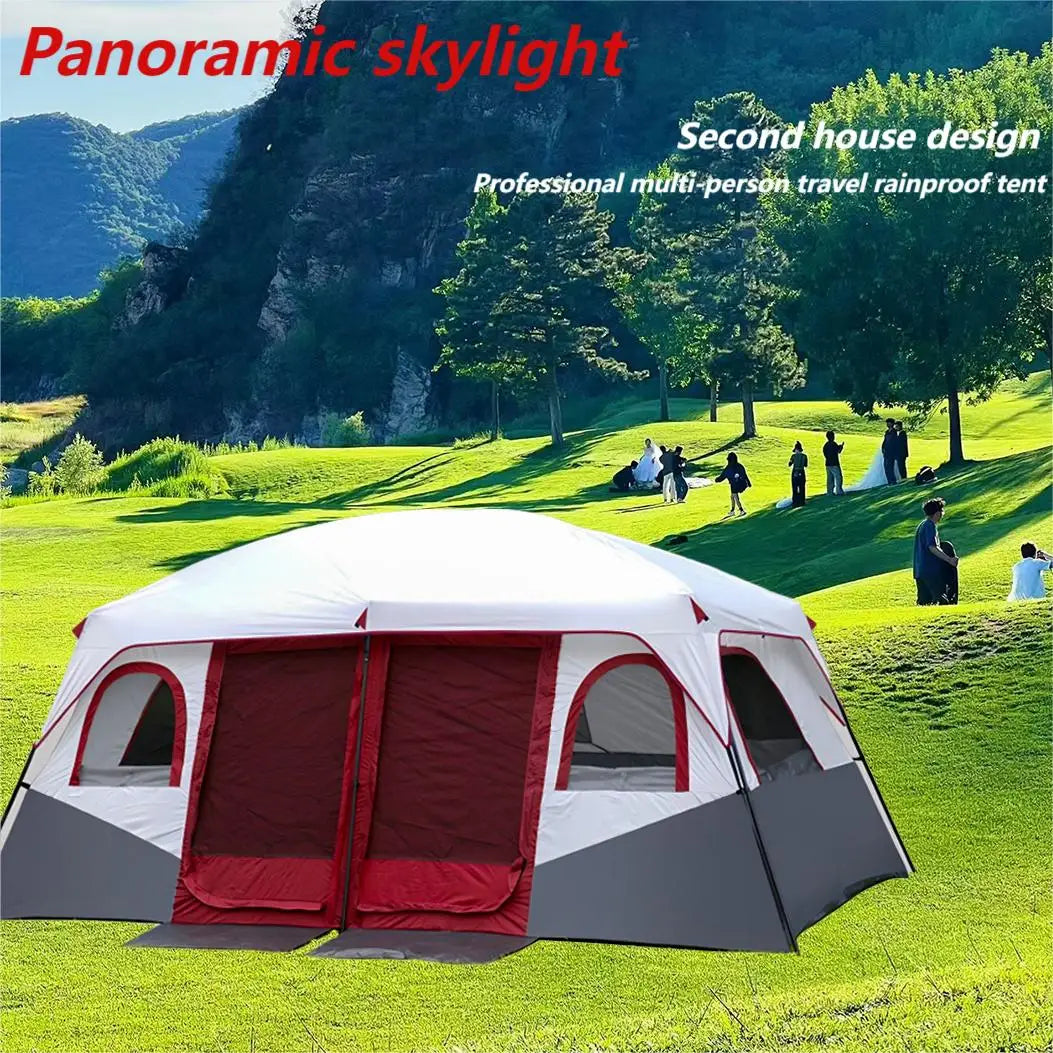 Tents for camping 8-10 person, instant glamping rooftop tent with screen porch and air conditioner port, camping essentials