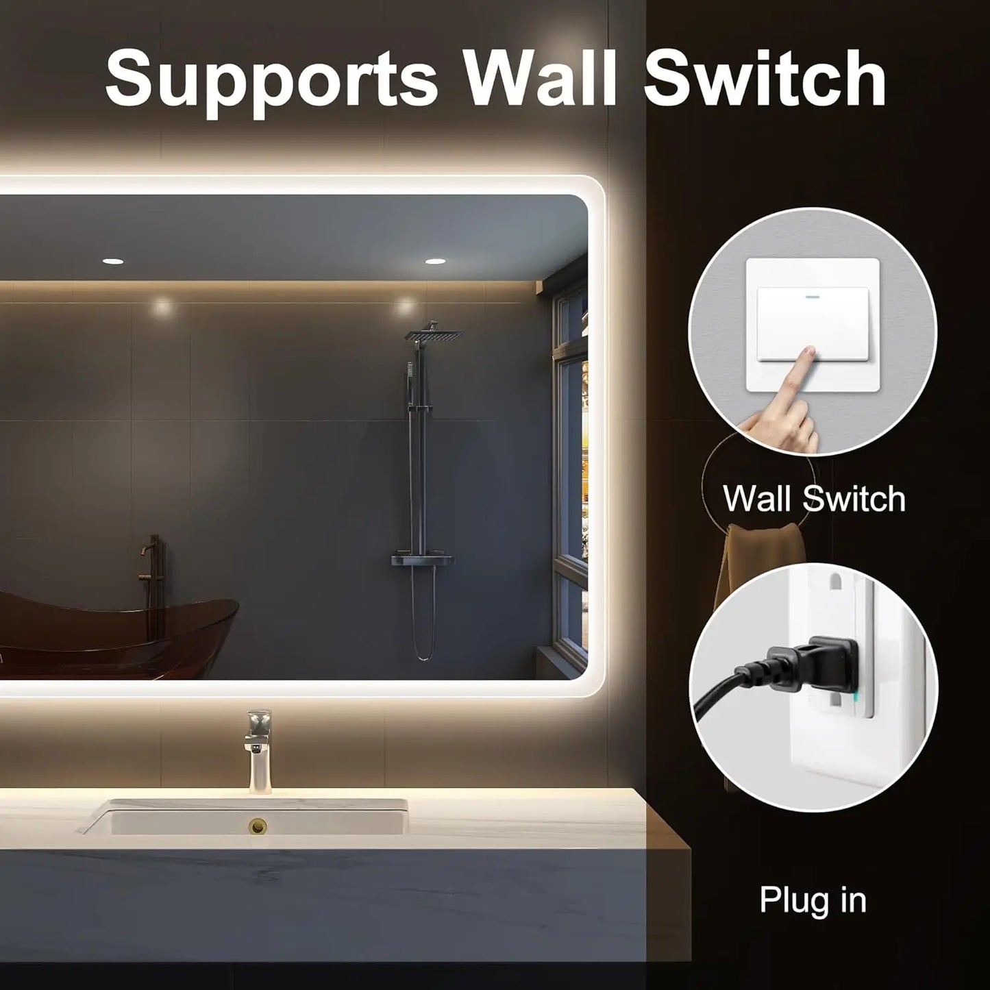 LED Bathroom Mirror with Lights – Bluetooth Speaker, Dimmable Brightness & Anti-Fog Technology