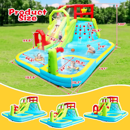 Inflatable Water Slide Park – Bouncy Castle with Deep Pool, Climbing Wall, Water Guns & Sport Balls