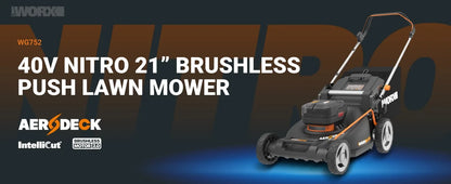 Worx 40V 21" Brushless Battery Push Lawn Mower – Power, Precision & Efficiency