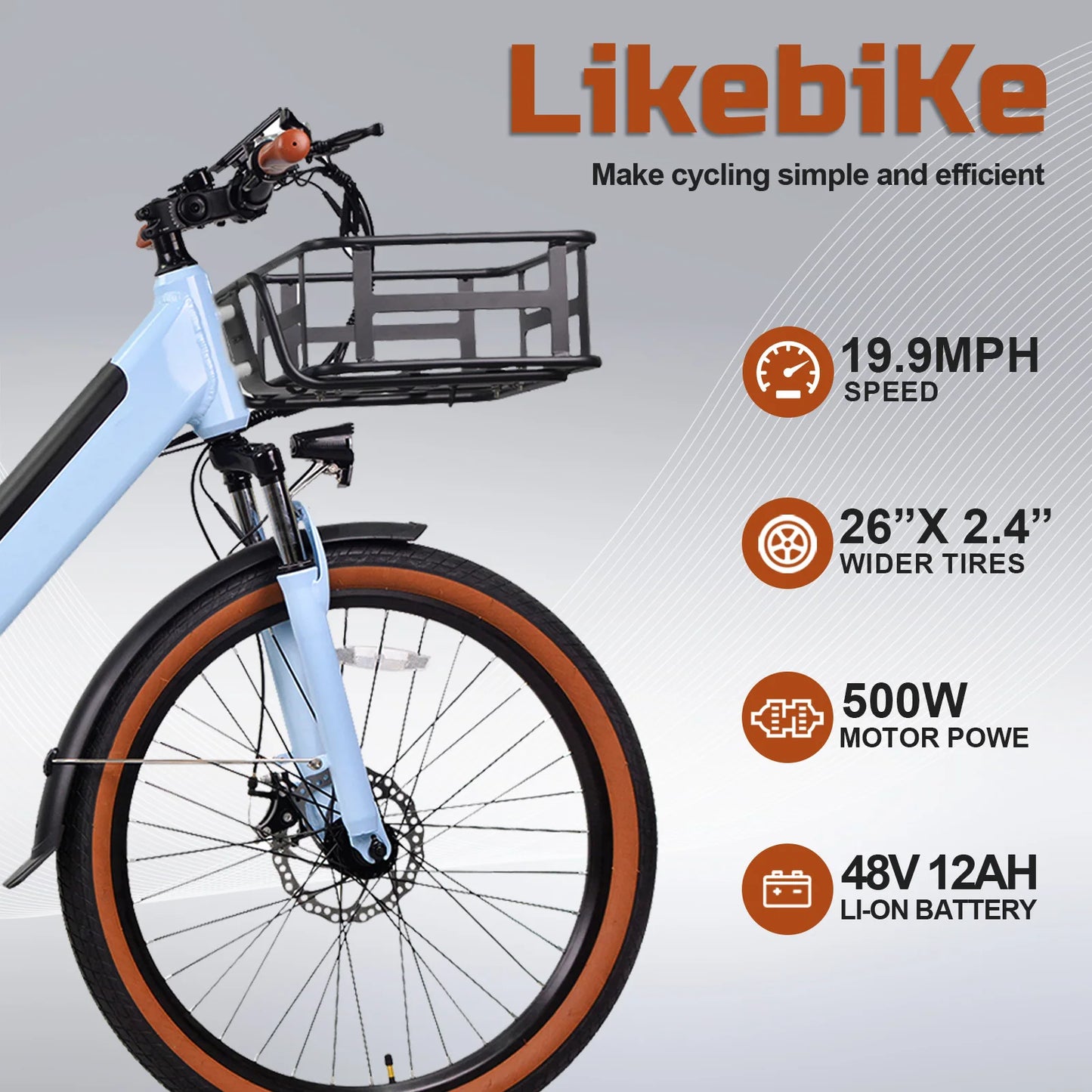 Powerful 500W Off-Road Electric Bicycle – 48V Detachable Battery, 26" Tires