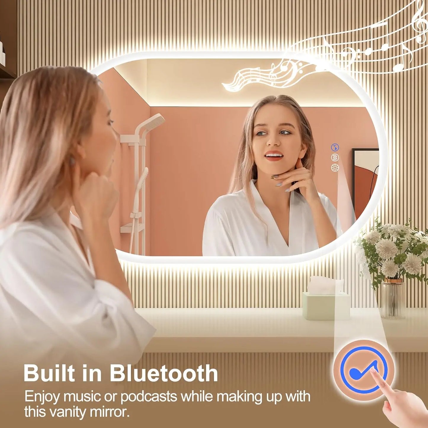 LED Bathroom Mirror with Lights – Bluetooth Speaker, Dimmable Brightness & Anti-Fog Technology