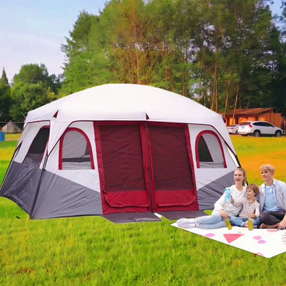 Tents for camping 8-10 person, instant glamping rooftop tent with screen porch and air conditioner port, camping essentials