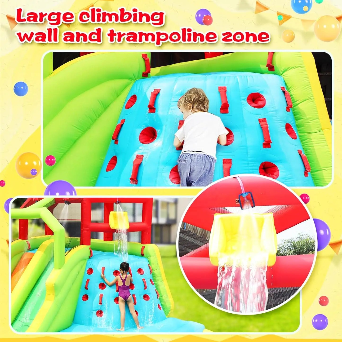 Inflatable Water Slide Park – Bouncy Castle with Deep Pool, Climbing Wall, Water Guns & Sport Balls