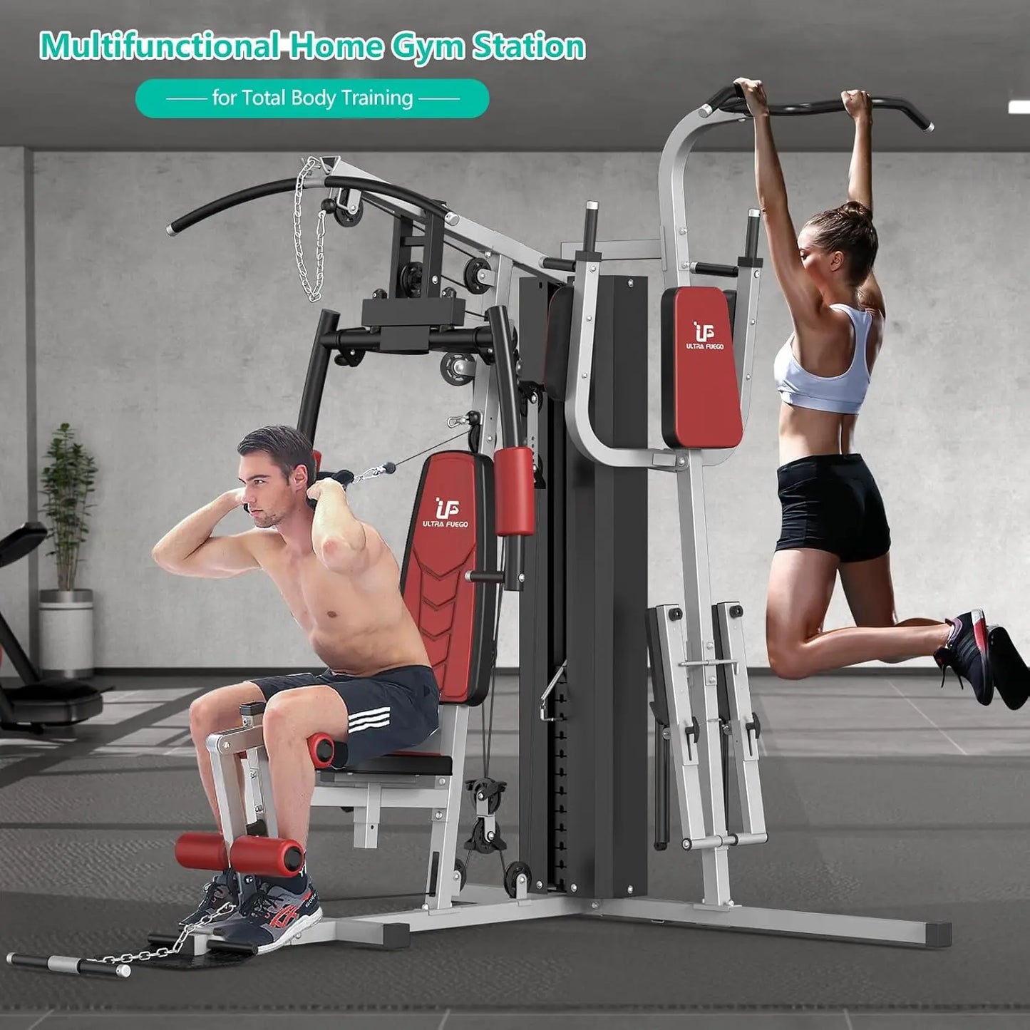 Multifunctional Home Gym Equipment Workout Station with Pulley System, Arm, and Leg Developer for Full Body Training