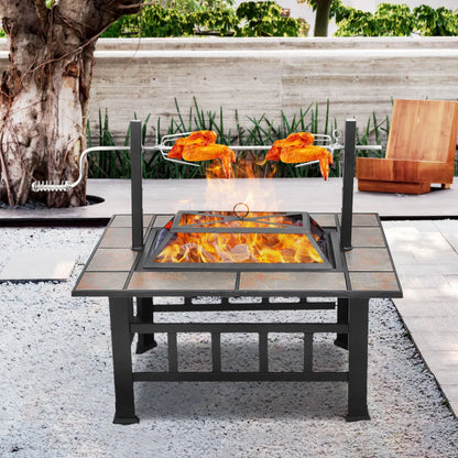 6 Sizes Metal Fire Pit with Mesh Cover & BBQ Grill – Outdoor Patio & Garden Heating Stove 🔥