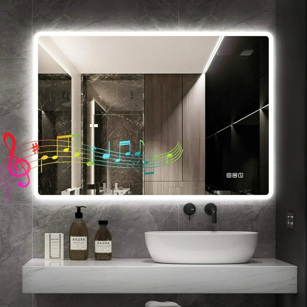 LED Bathroom Mirror with Lights – Bluetooth Speaker, Dimmable Brightness & Anti-Fog Technology