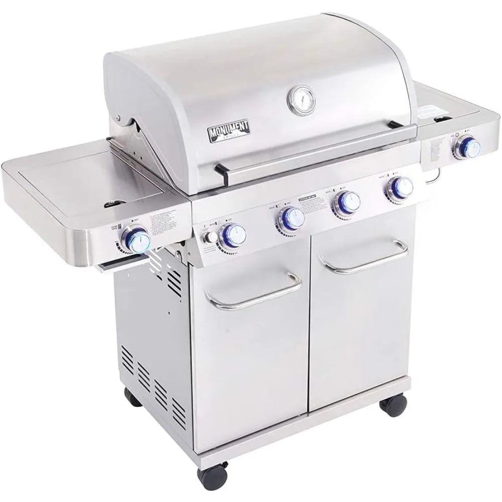 4-Burner Propane Gas Grill – Stainless Steel Cabinet Style with Side & Sear Burners 🔥