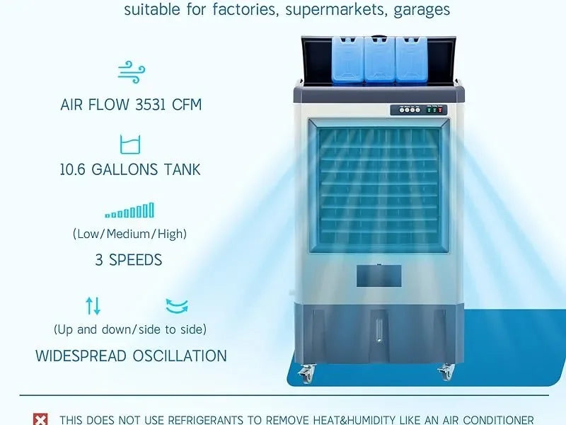 Evaporative Air Cooler – 3531 CFM, 120° Oscillation, 10.6-Gallon Tank