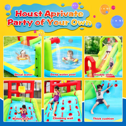 Inflatable Water Slide Park – Bouncy Castle with Deep Pool, Climbing Wall, Water Guns & Sport Balls