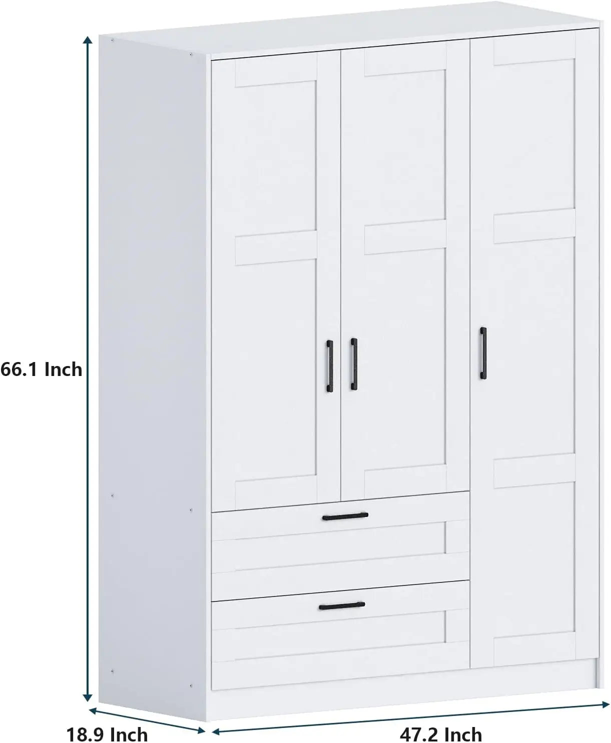 3-Door Wooden Wardrobe Closet – White Freestanding Armoire with Large Storage Capacity