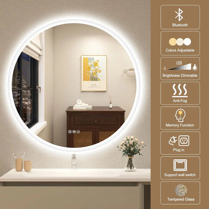 LED Bathroom Mirror with Lights – Bluetooth Speaker, Dimmable Brightness & Anti-Fog Technology