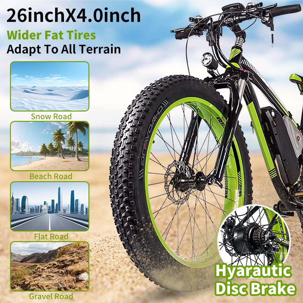 1000W Fat Tire Electric Mountain Bike – Powerful, Versatile &amp; Adventure-Ready