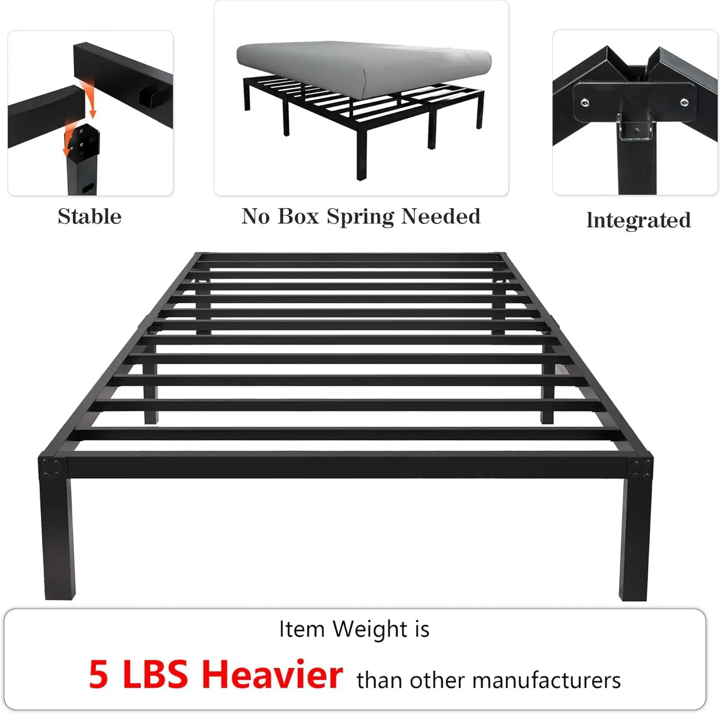 18-Inch Heavy-Duty Metal Platform Bed Frame – Built for Durability and Style