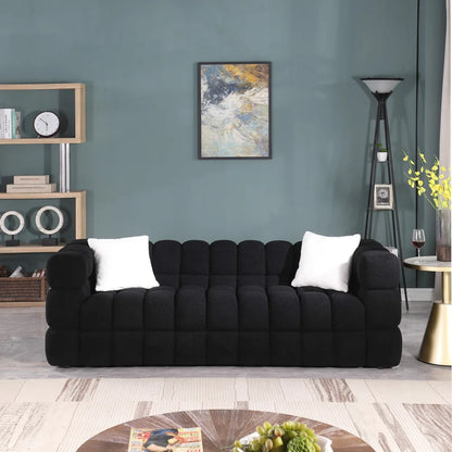 Olive Green Bouclé Marshmallow Sofa – 3-Seater Modern Luxury Couch