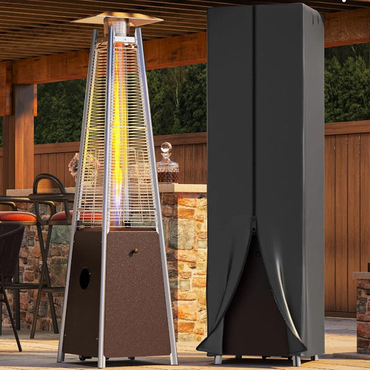 Patio Heater, 48,000 Btu Outdoor Pyramid Patio Heater, Quartz Glass Tube Propane Heater with Cover and Wheels