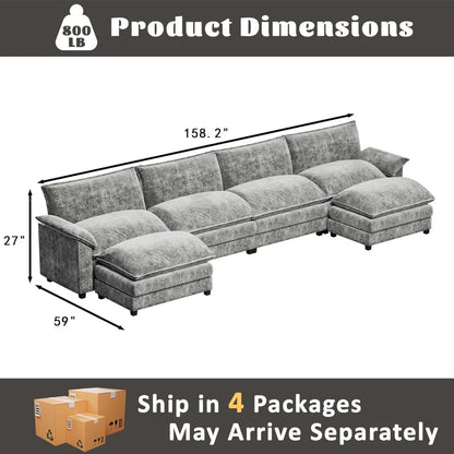 Modern Convertible U-Shaped Sectional Sofa with Ottoman – 6-Seat Modular Fabric Couch