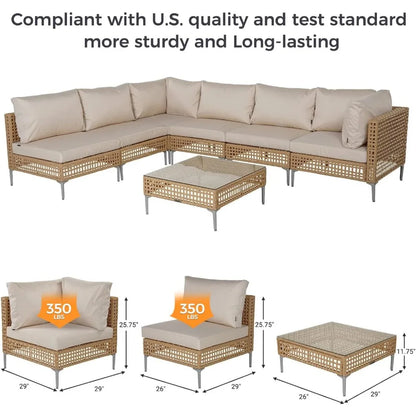 Grand patio 7-Piece Wicker Patio Furniture Set, Boho Outdoor Conversation Set Sectional Sofa with Water Resistant Thick Cushions