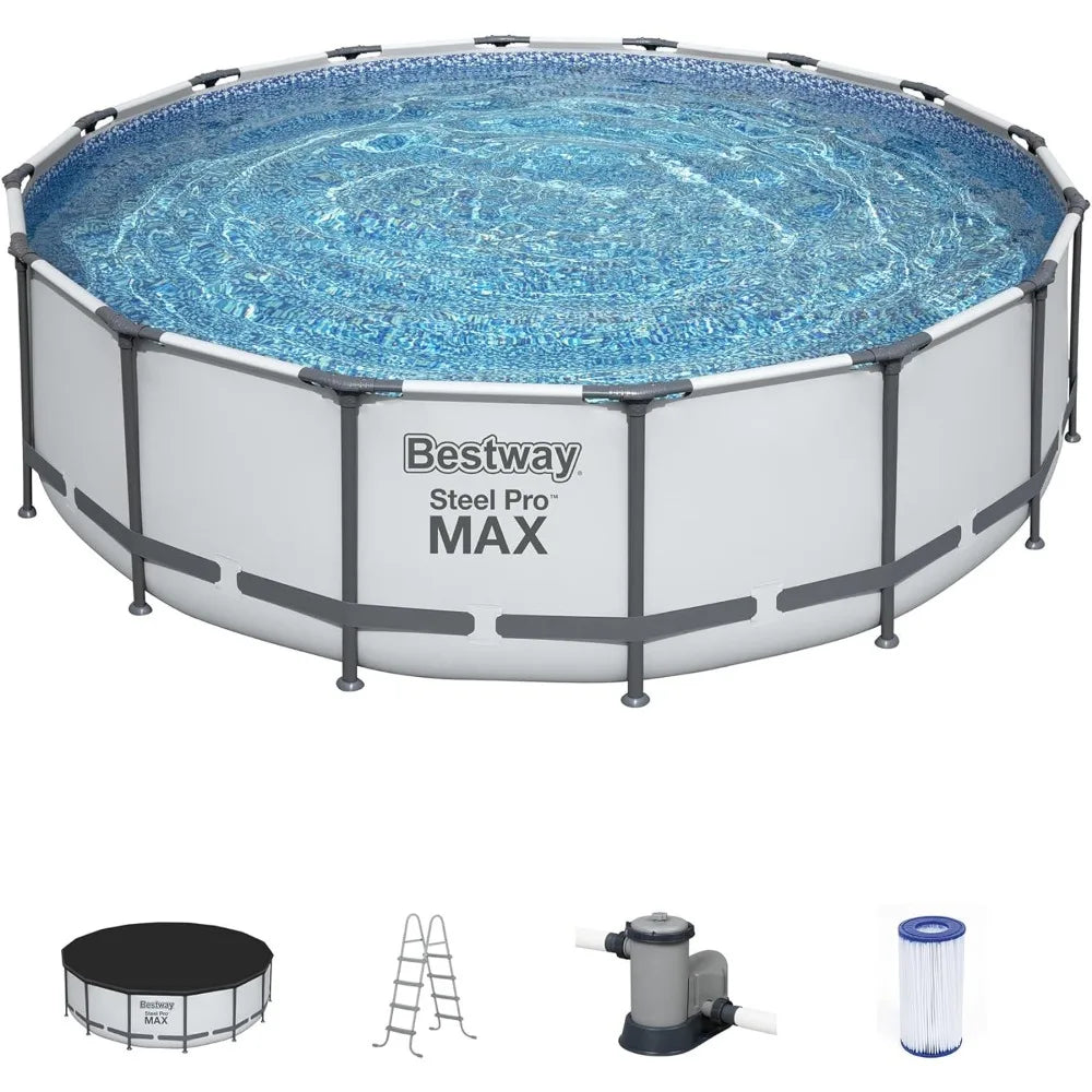 Bestway Steel Pro MAX 14ft x 48in Round Above-Ground Pool Set with Filter Pump, Ladder & Cover