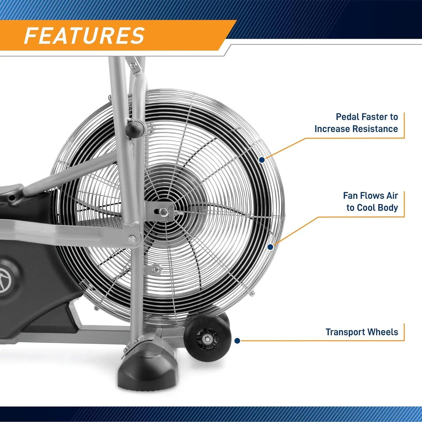 Air-Resistance Exercise Fan Bike with Dual-Action Handlebars