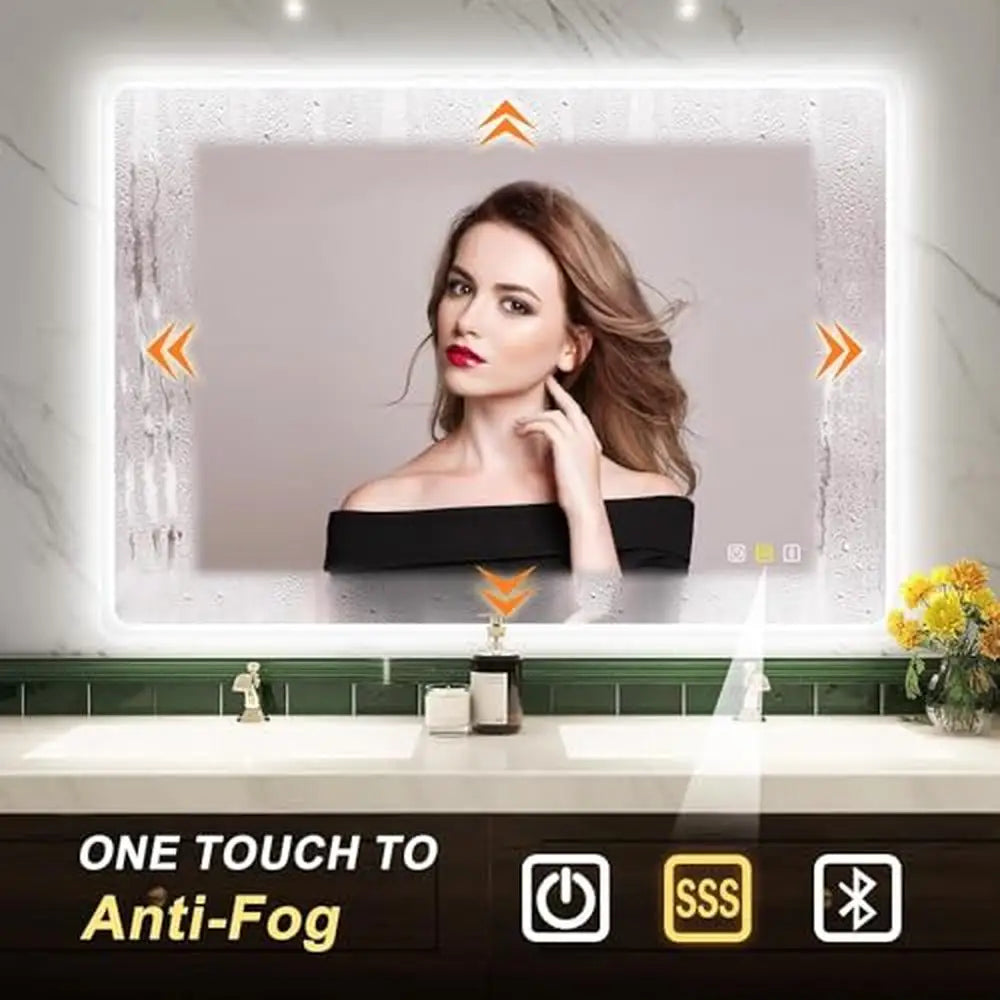 28"x36" Rectangular LED Bathroom Mirror with Bluetooth Speaker & Anti-Fog – Wall Mounted