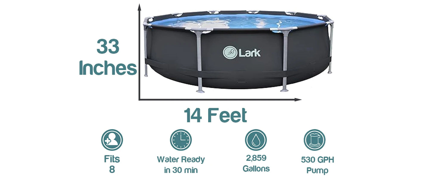 Lark 14ft x 33in Fiberglass Frame Above Ground Swimming Pool with 530 GPH Filtration Pump