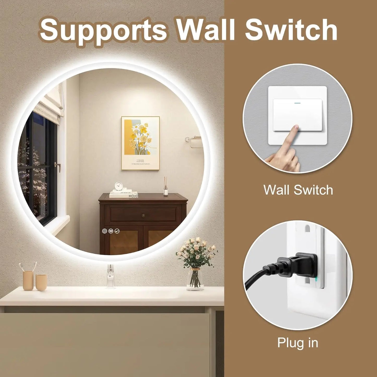 LED Bathroom Mirror with Lights – Bluetooth Speaker, Dimmable Brightness & Anti-Fog Technology