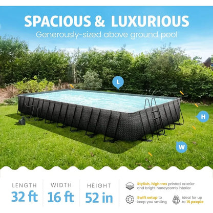 Oasis Designer Outdoor Rectangular Frame Above-Ground Swimming Pool Set (32ft x 16ft)