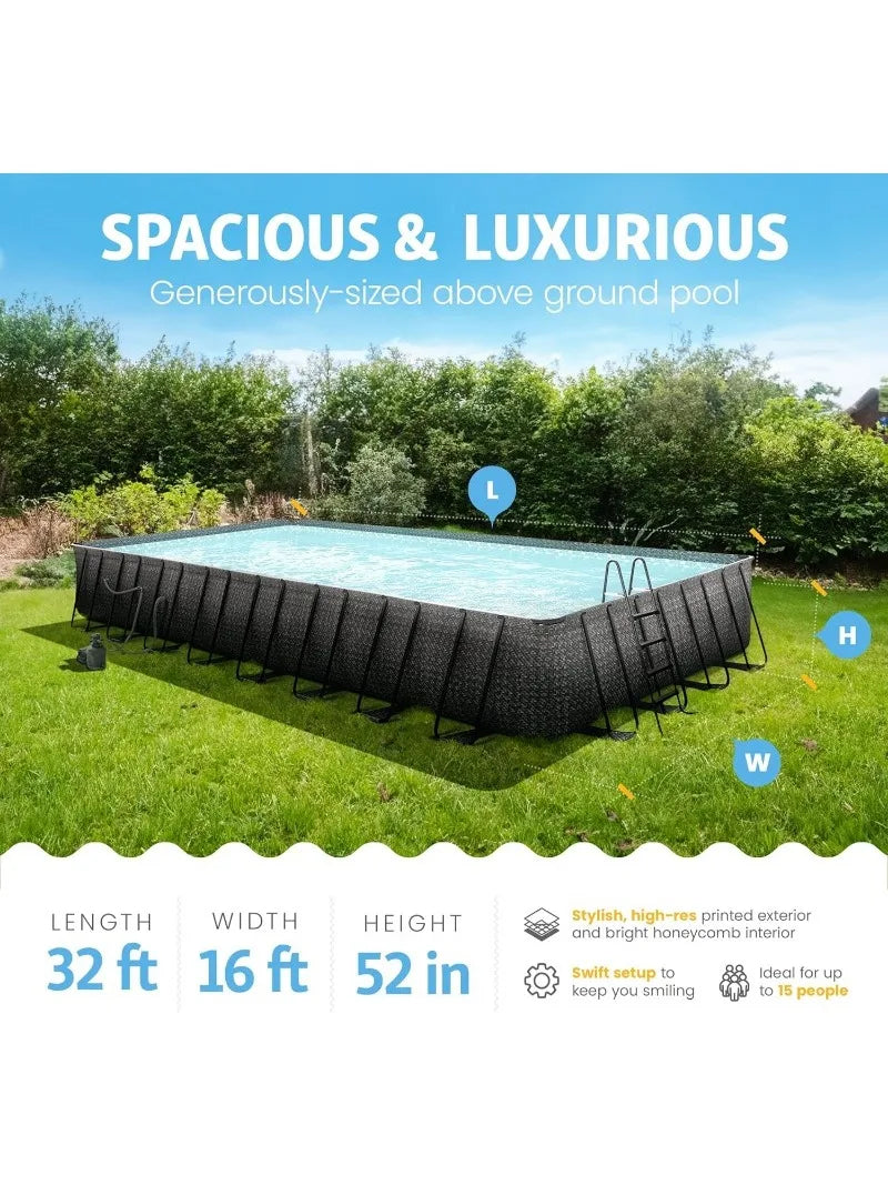 Oasis Designer Outdoor Rectangular Frame Above-Ground Swimming Pool Set (32ft x 16ft)