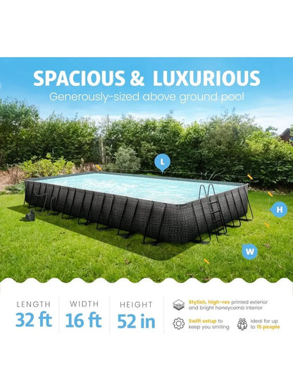 Oasis Designer Outdoor Rectangular Frame Above-Ground Swimming Pool Set (32ft x 16ft)