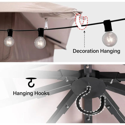 10'x13' Outdoor Patio Gazebo with Double Roof, Expansion Bolts, and Mosquito Nets