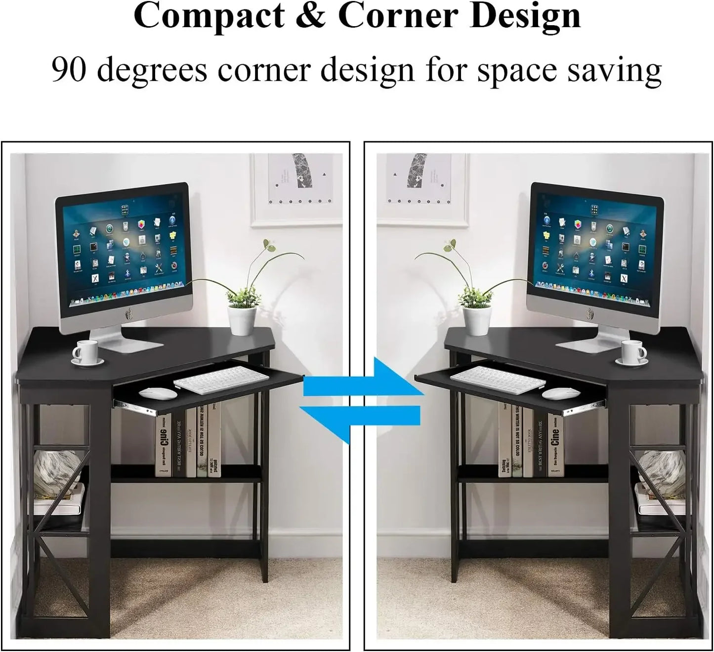 41" Corner Computer Desk with Keyboard Tray & Storage Shelves – Space-Saving Home Office Workstation