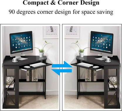 41" Corner Computer Desk with Keyboard Tray & Storage Shelves – Space-Saving Home Office Workstation